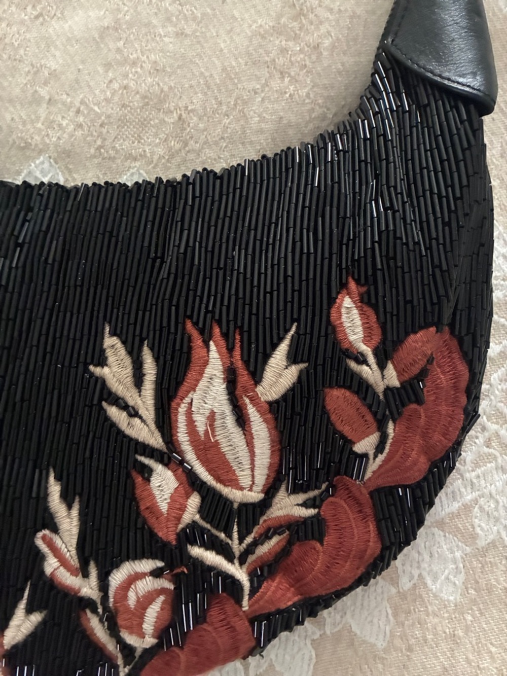 Free People Black Beaded Shoulder Bag with Red and Cream Floral Embroidery - Picture 2 of 5